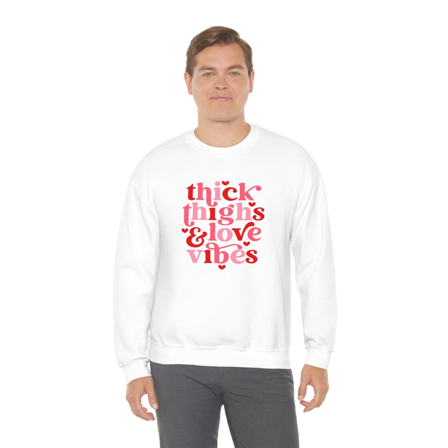 Thick Thighs Love Vibes Valentines Day Unisex Heavy Blend Crewneck Sweatshirt