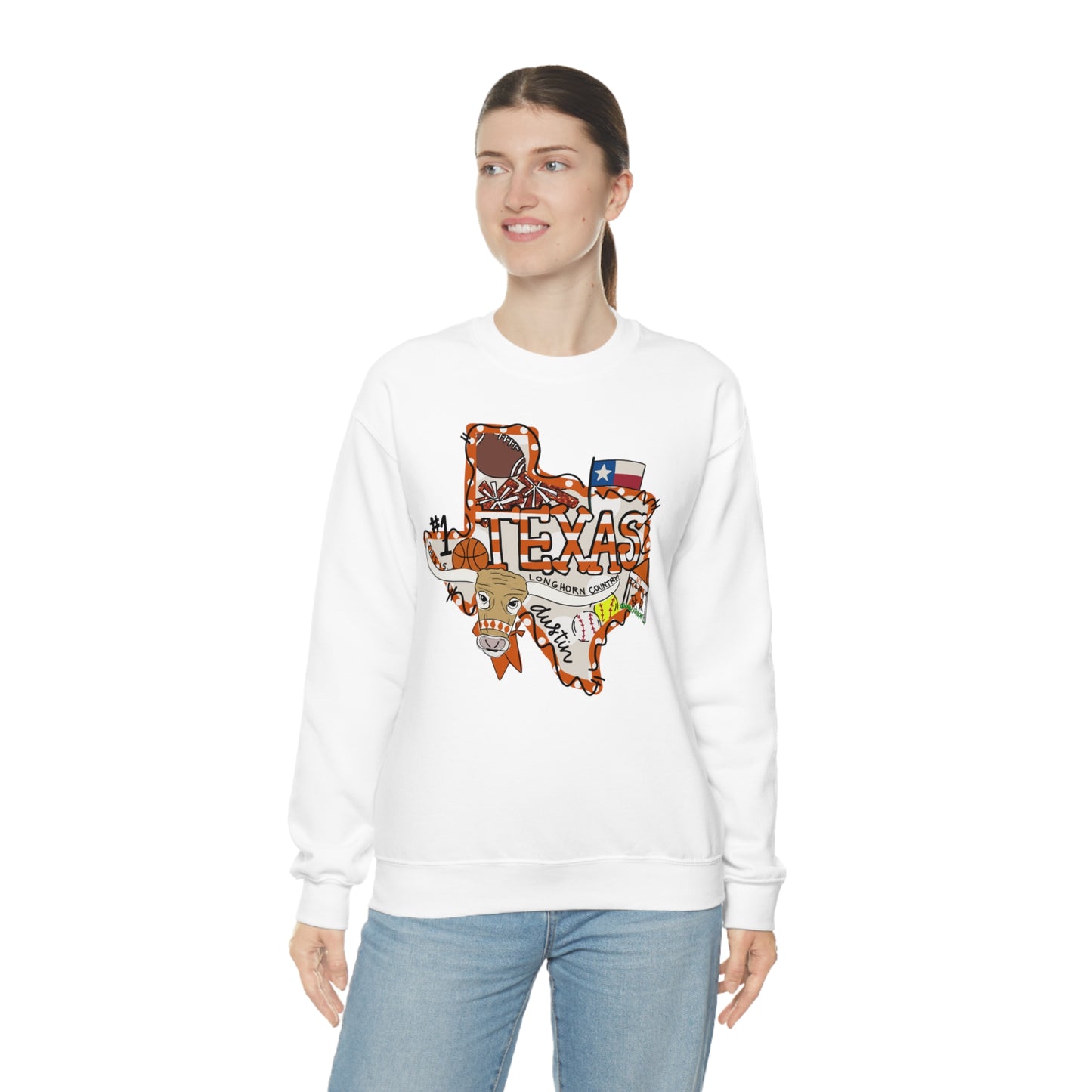 UT Hook Em Austin Texas Longhorn Football Unisex Heavy Blend Crewneck Sweatshirt