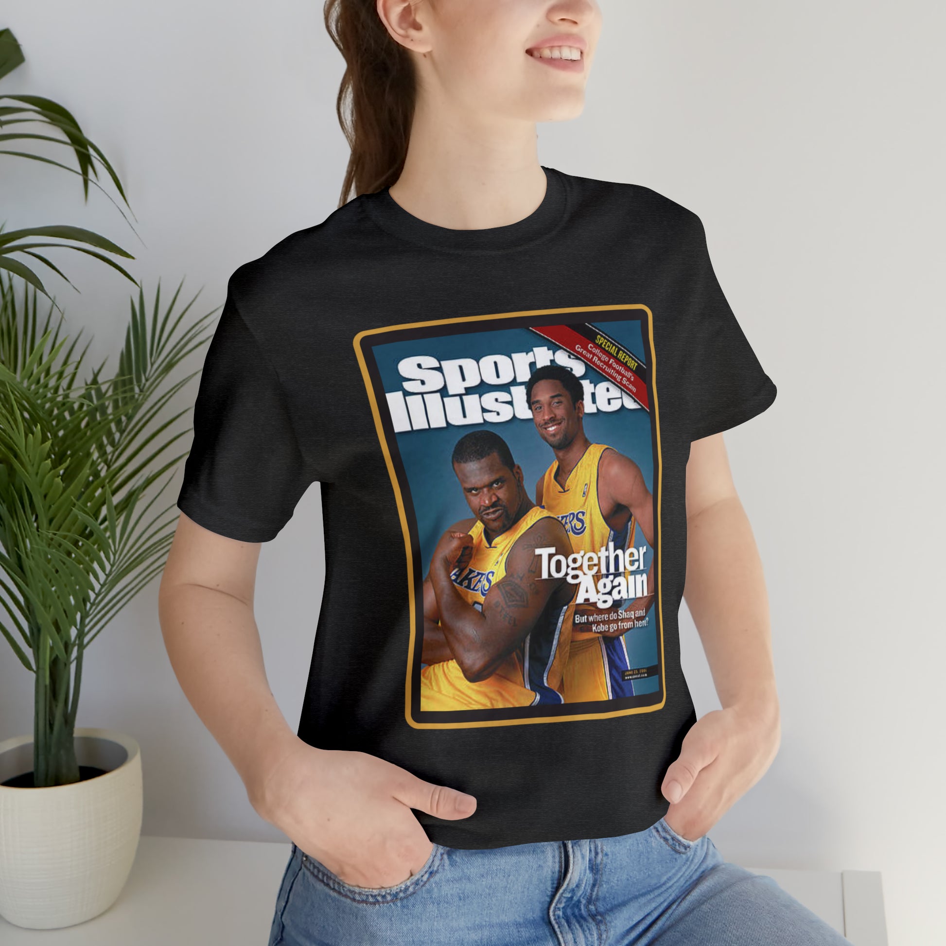 Printify 90s Throwback Lakers Kobe Shaq Sports Illustrated Magazine Unisex Jersey Short Sleeve Tee Dark Grey Heather / XL
