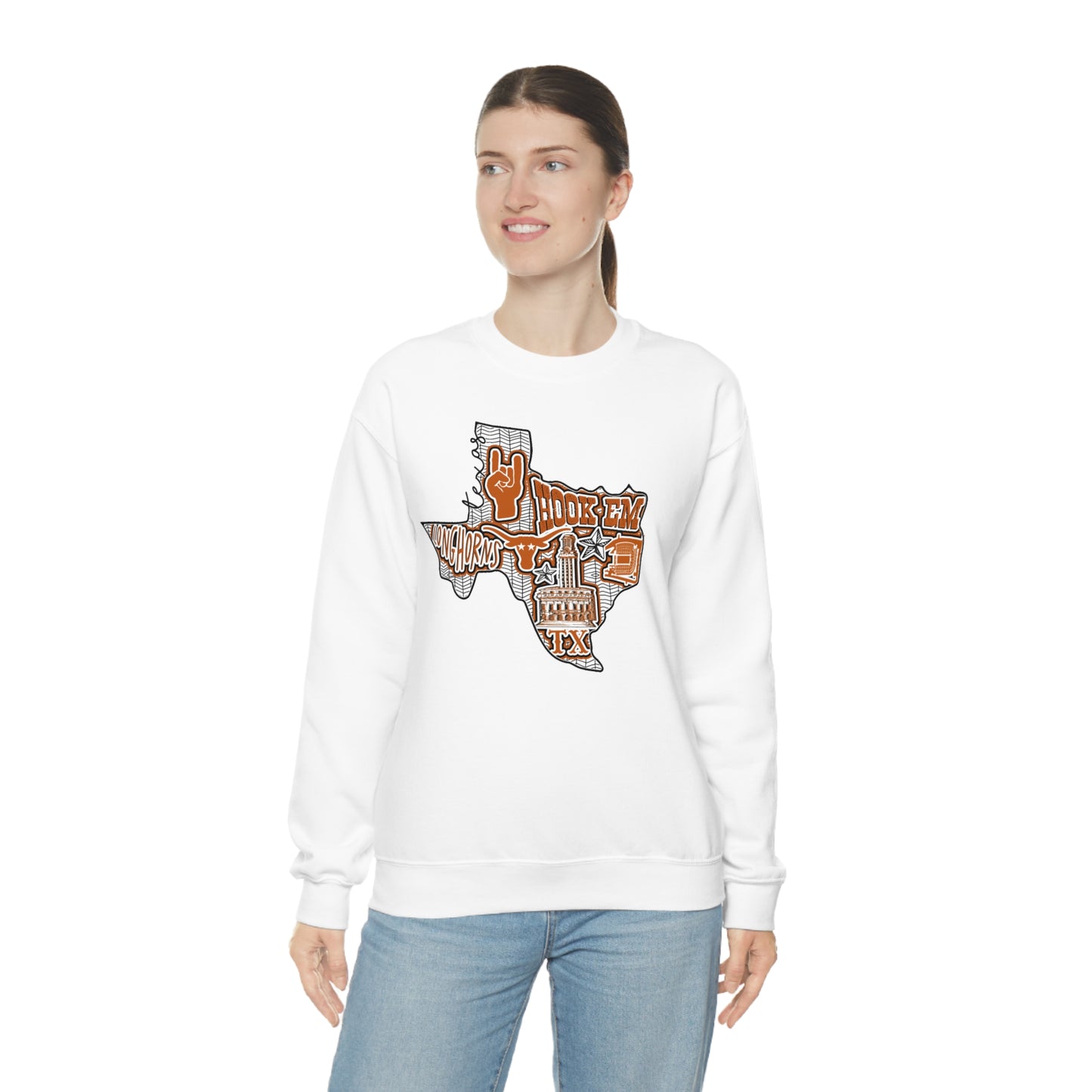 UT Hook Em Austin Texas Longhorn Football Unisex Heavy Blend Crewneck Sweatshirt