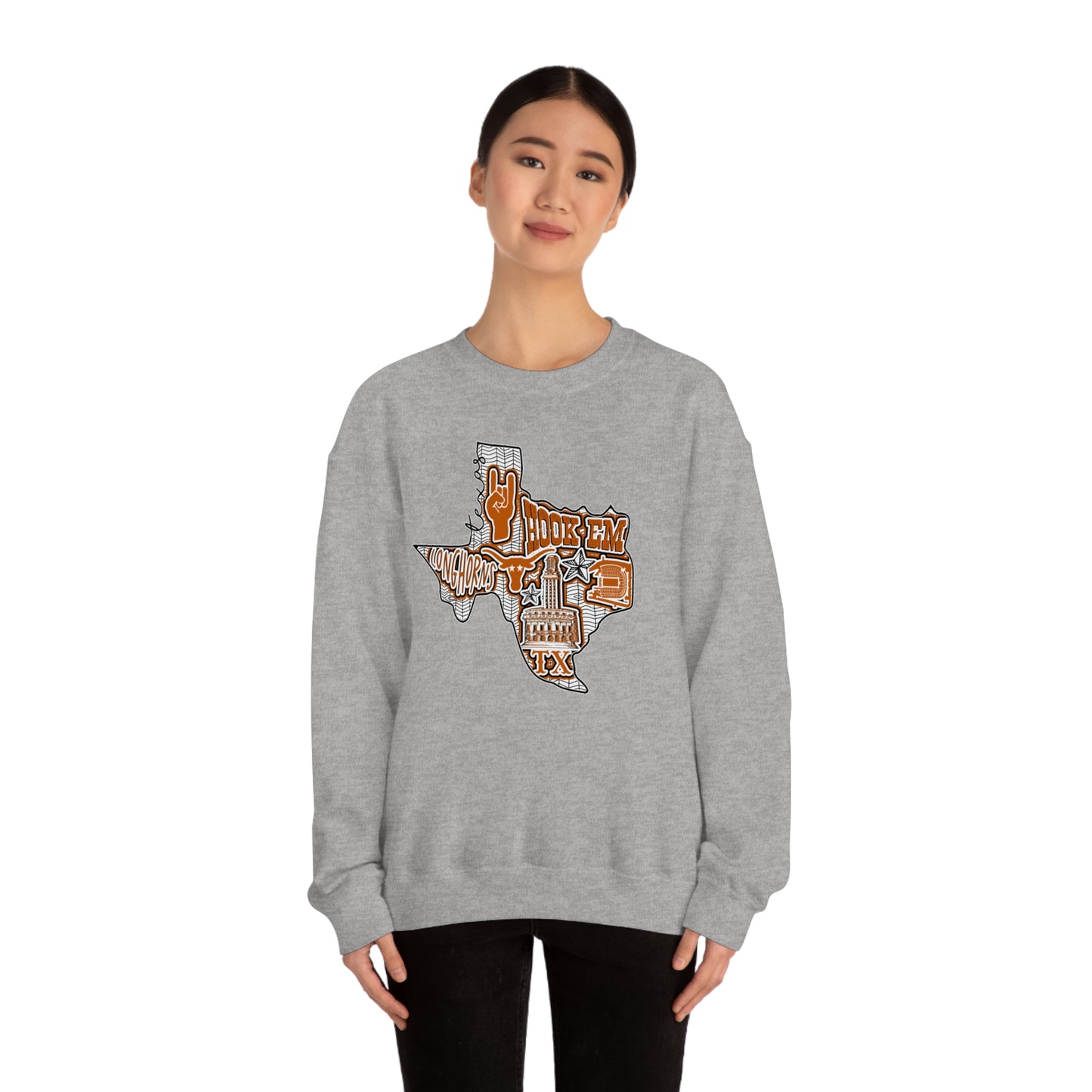 UT Hook Em Austin Texas Longhorn Football Unisex Heavy Blend Crewneck Sweatshirt