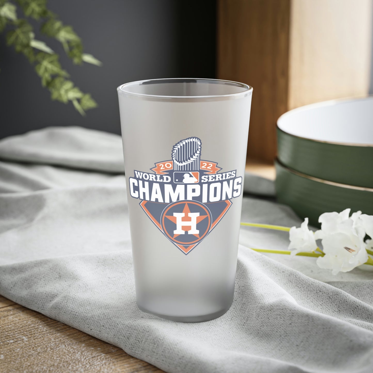 Houston Astros World Series Champions Baseball | Frosted Pint Glass, 16oz