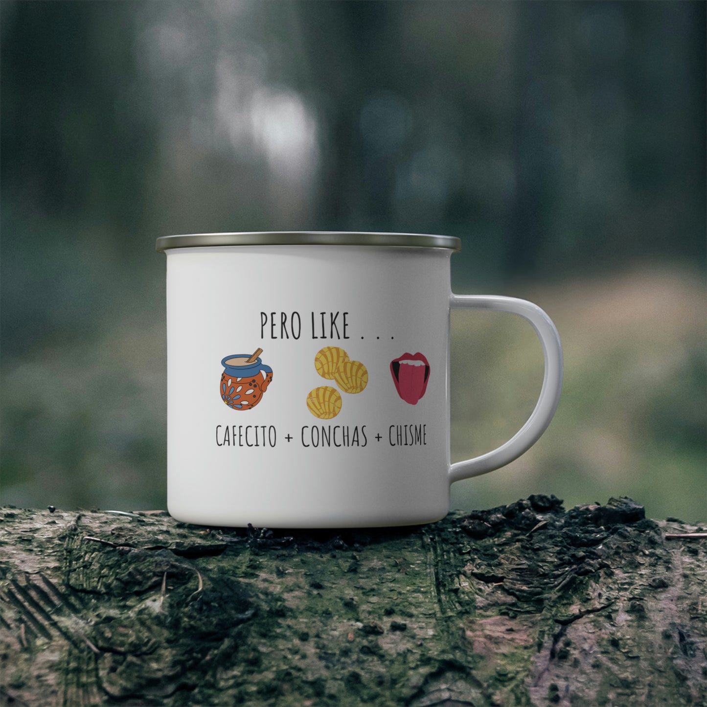 Coffee, Conchas, & Chisme | Enamel Camping Coffee Mug