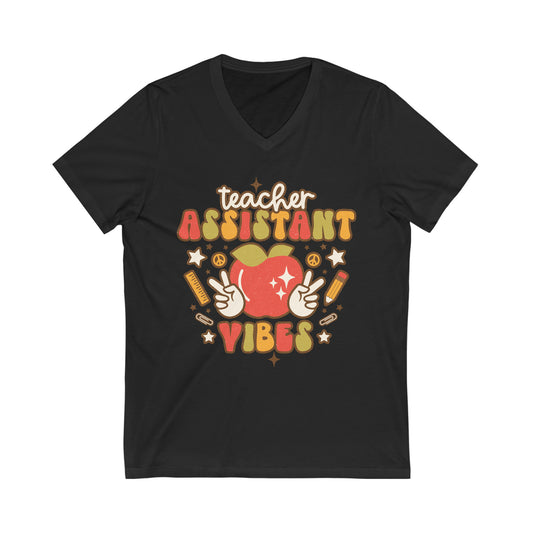 Teacher Assistant Vibes Unisex Jersey Short Sleeve V-Neck Tee